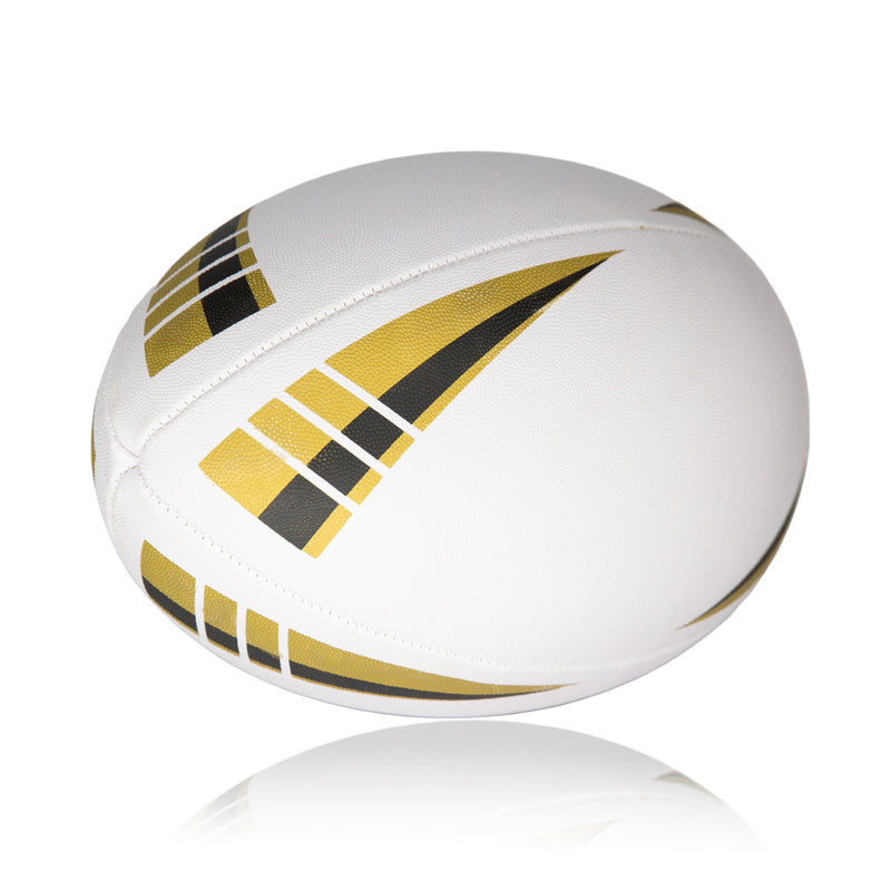 Personalised Logo Rugby Ball - Rubber Size 5 (White/Gold)