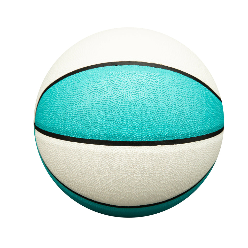 Plain Unprinted PU Basketball - White & Aqua