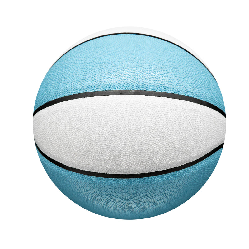 Plain Unprinted PU Basketball - White & Light Blue