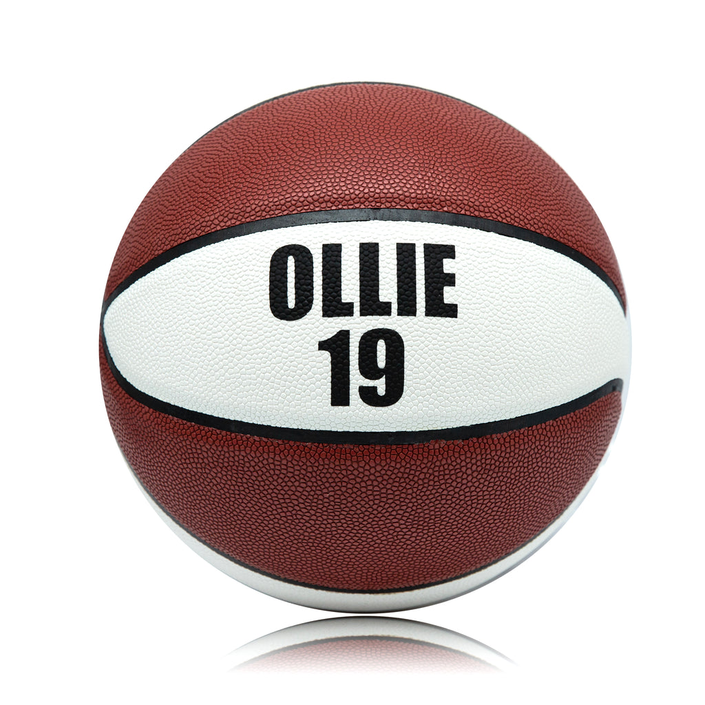 Personalised Basketball Ball - Size 7 - Dark Tan & White