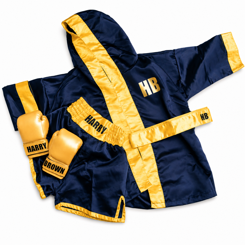 Personalised Boxing Robe & Shorts Set | Custom Boxing Outfit for Kids | Boxing Gown with Hood | Ring Walk Costume | Boxer Gift | Gift Boxed