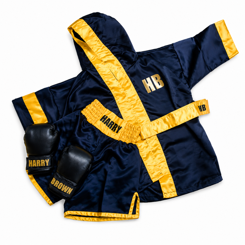 Personalised Boxing Robe & Shorts Set | Custom Boxing Outfit for Kids | Boxing Gown with Hood | Ring Walk Costume | Boxer Gift | Gift Boxed