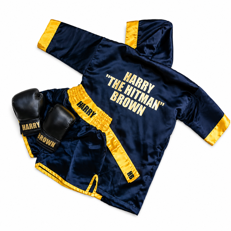 Personalised Boxing Robe & Shorts Set | Custom Boxing Outfit for Kids | Boxing Gown with Hood | Ring Walk Costume | Boxer Gift | Gift Boxed