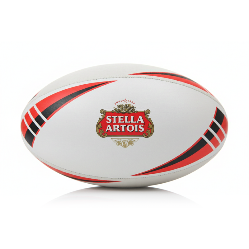 Personalised Logo Rugby Ball - Rubber/PU Size 5 (White/Red) NO MOQ