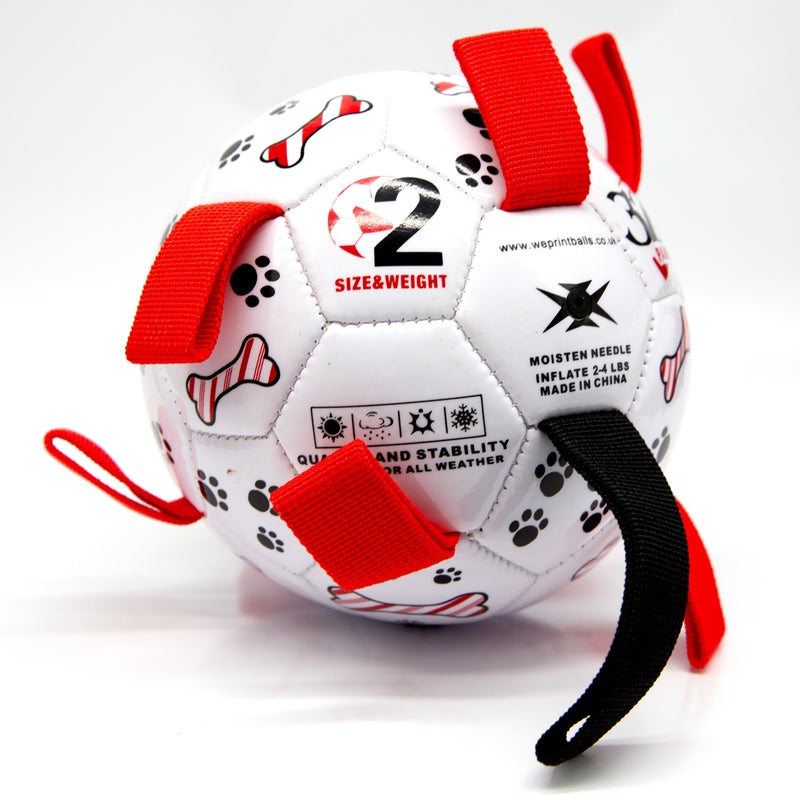 Dog Football with Tug Straps - White