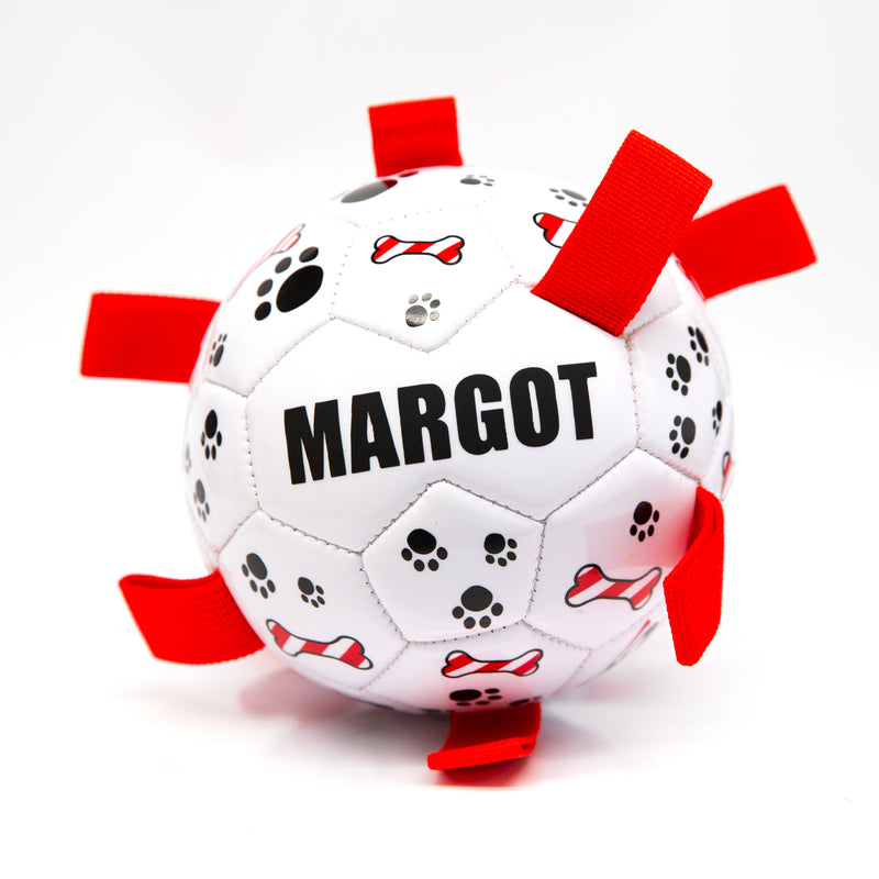 Personalised Dog Football Ball - With Dog Tug Straps