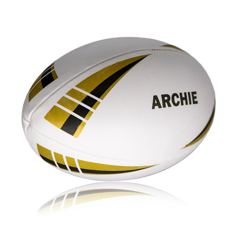 Personalised Logo Rugby Ball - Rubber Size 5 (White/Gold)