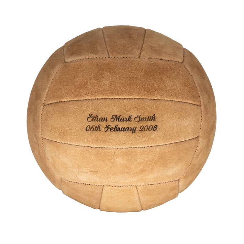 Personalised Engraved Hand Sewn Suede Leather Football Ball - Tan Brown Size 5