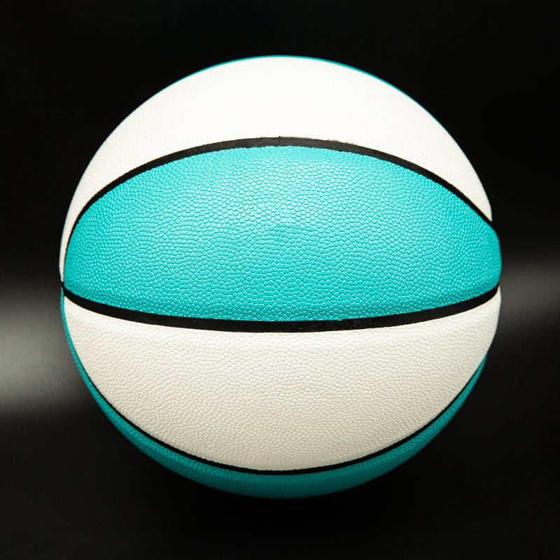 Plain Unprinted PU Basketball - White & Aqua