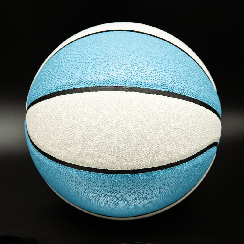 Plain Unprinted PU Basketball - White & Light Blue