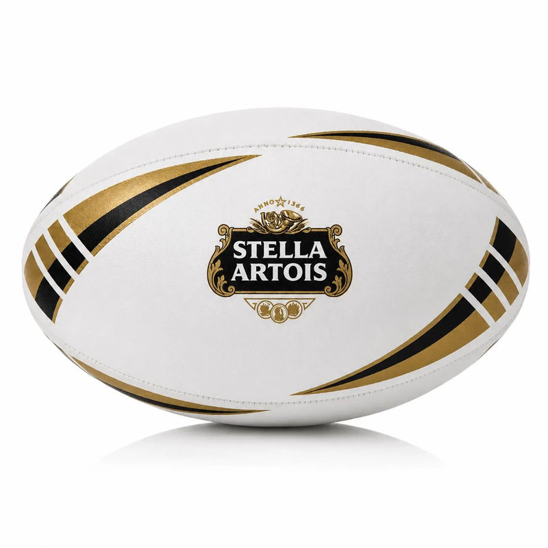 Pack of 4 - Personalised Logo Rugby Ball - Rubber/PU Size 5 (White/Gold)