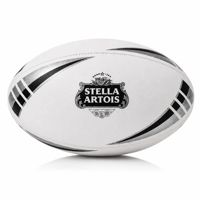 Pack of 4 - Personalised Logo Rugby Ball - Rubber/PU Size 5 (White/Silver)