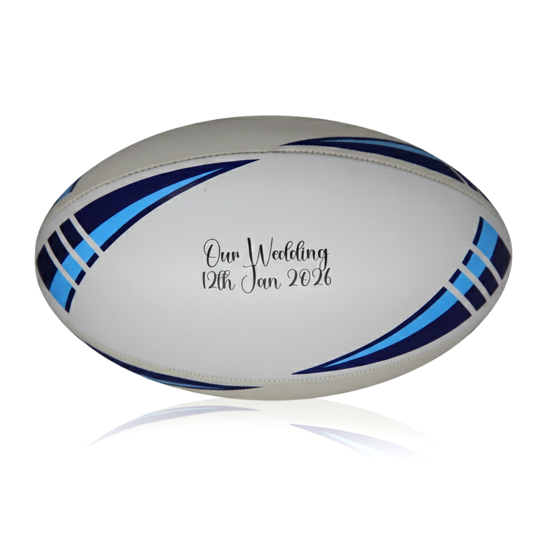 Personalised Logo Rugby Ball - Rubber/PU Size 5 (White/Blue) NO MOQ