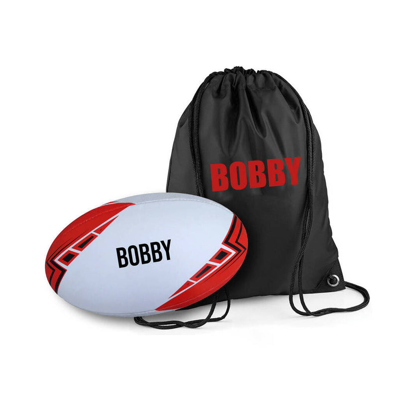 Personalised Rugby Ball - White & Red Size 5